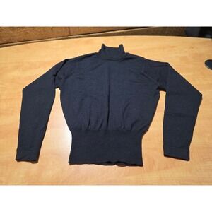 Womens Black Mock Neck Turtleneck Sweater Long Sleeve Ribbed Waistband Fine Knit